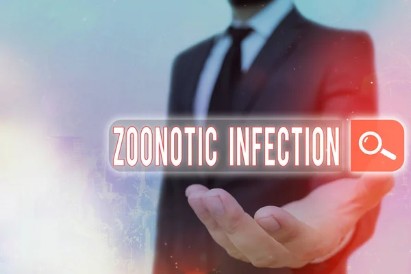 Tekst pisma Zoonotic Infection. Koncepcja oznaczająca chorobę zakaźną przenoszoną przez czynnik niewirusowy Wyszukiwanie w Internecie informacji cyfrowej futurystyczne połączenie sieciowe technologii. — Zdjęcie stockowe