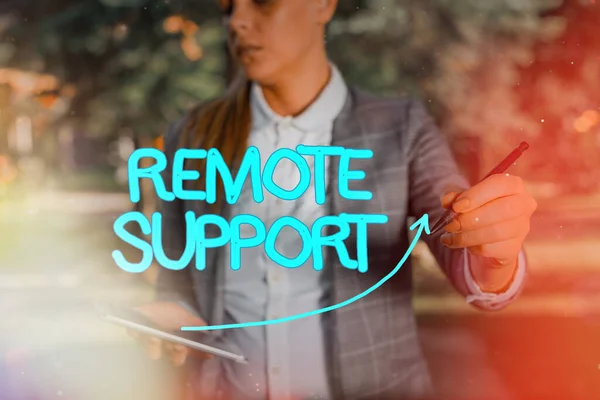 Word writing text Remote Support. Business concept for type of secure service, which permits representatives to help digital arrowhead curve rising upward denoting growth development concept.