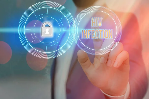Написання тексту Hiv Infection. Концептуальне значення Хвороба імунної системи внаслідок зараження ВІЛ графічного блокування системи захисту інформації веб-даних . — стокове фото