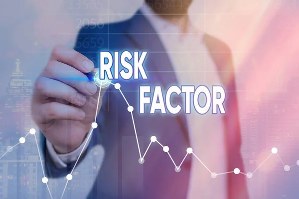 Writing note showing Risk Factor. Business photo showcasing Characteristic that may increase the percentage of acquiring a disease Arrow symbol going upward showing significant achievement. — Stock Photo, Image