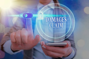 Kelime yazma tazminat talebi. Mağdur tarafının hasar veya yükümlülüğünün onarılmasına yönelik iş konsepti web veri bilgi güvenlik uygulama sistemi için asma kilit.