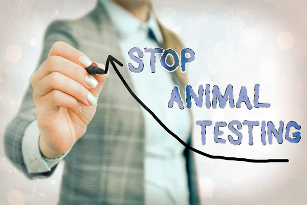 Skriftlig anteckning som visar Stop Animal Testing. Business photo showcasing sätta stopp för djurförsök eller forskning Digital pilspets kurva betecknar tillväxt utveckling koncept. — Stockfoto