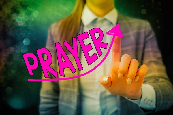 Handwriting text writing Prayer. Concept meaning solemn request for help or expression of thanks addressed to God digital arrowhead curve rising upward denoting growth development concept. — Stock Photo, Image