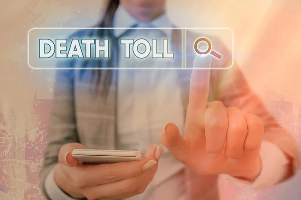 Escribiendo una nota que muestra el número de muertos. Foto comercial que muestra el número de muertes resultantes de un incidente en particular Búsqueda en Internet Información digital Conexión de red tecnológica futurista . — Foto de Stock