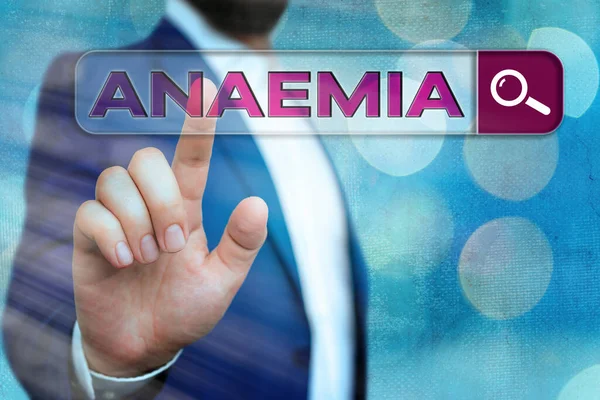 Escribir texto a mano Anemia. Concepto que significa una condición marcada por una deficiencia de hemoglobina en la sangre Búsqueda en la red de tecnología futurista de información digital . — Foto de Stock