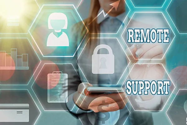 Word writing text Remote Support. Business concept for type of secure service, which permits representatives to help Grids and different set up of the icons latest digital technology concept.