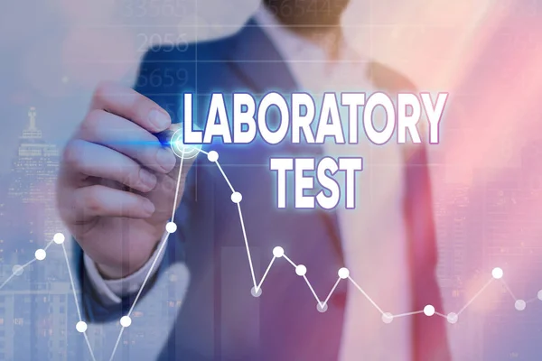 Writing note showing Laboratory Test. Business photo showcasing Determination of a medical diagnosis from the substances tested Arrow symbol going upward showing significant achievement. — Stock Photo, Image