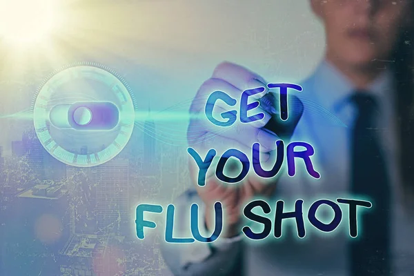 Γράφοντας σημείωμα που δείχνει Get Your Flu Shot. Επαγγελματική φωτογραφία showcasing ανοσοποίηση δίνεται σε ετήσια βάση για την προστασία από τη γρίπη Graphics λουκέτο για web σύστημα εφαρμογής ασφάλειας πληροφοριών. — Φωτογραφία Αρχείου