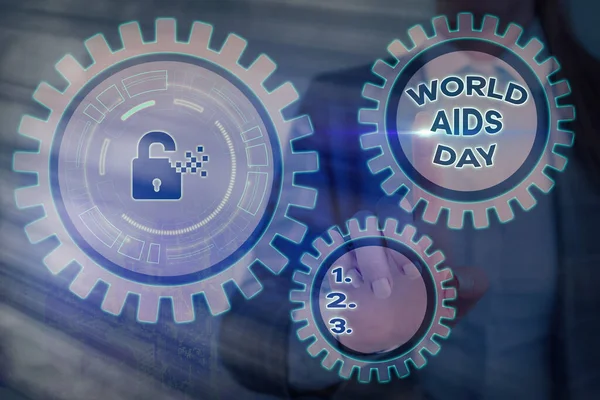 Skriva lapp som visar Världsaidsdagen. Företagsfoto visar upp en internationell dag för att öka medvetenheten om AIDS pandemic Graphics hänglås för webbdata informationssäkerhet applikationssystem. — Stockfoto