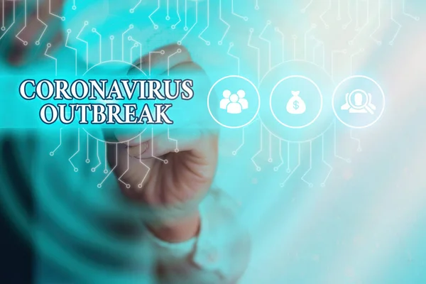 Woord schrijven tekst Coronavirus uitbraak. Bedrijfsconcept voor infectieziekten veroorzaakt door nieuw ontdekte COVID19 System administrator control, gear configuratie tools concept. — Stockfoto