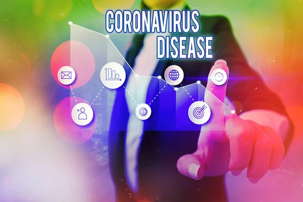 Текстовый знак, показывающий коронавирусную болезнь. Концептуальная фотография определяется как болезнь, вызванная новым вирусом SARSCoV2 символ стрелки, идущей вверх, обозначая точки, показывающие значительное достижение . — стоковое фото