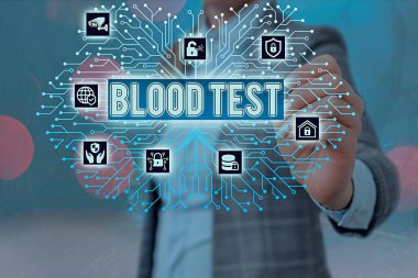 Kelime yazma Kan Testi. Laboratuar Analiz Sistemi Yöneticisi Kontrolü, Vites Yapılandırma Aletleri Kavramını kusursuzlaştırmak için bir organizmadan alınan kan örneği konsepti.