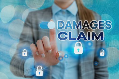 Kelime yazma tazminat talebi. Mağdur tarafının hasar veya yükümlülüğünün onarılmasına yönelik iş konsepti web veri bilgi güvenlik uygulama sistemi için asma kilit.