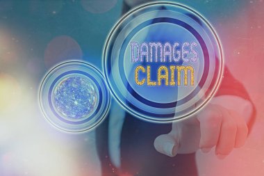 Tazminat talebini gösteren bir mesaj. Kavramsal fotoğraf, mağdur parti Futuristik ikon güneş sisteminin zararlarını veya yükümlülüklerini onarmaya çalışıyor. Bu görüntünün elementleri NASA tarafından desteklenmektedir.