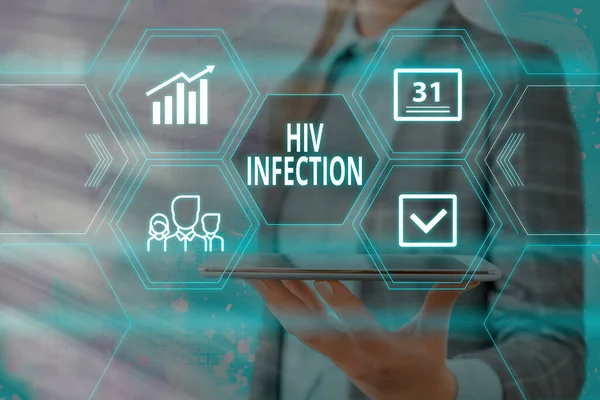 Χειρόγραφο κείμενο Hiv Μόλυνση. Έννοια που σημαίνει Μια ασθένεια του ανοσοποιητικού συστήματος λόγω της μόλυνσης του HIV Grids και διαφορετική εγκατάσταση των εικονιδίων τελευταία ψηφιακή τεχνολογία έννοια. — Φωτογραφία Αρχείου