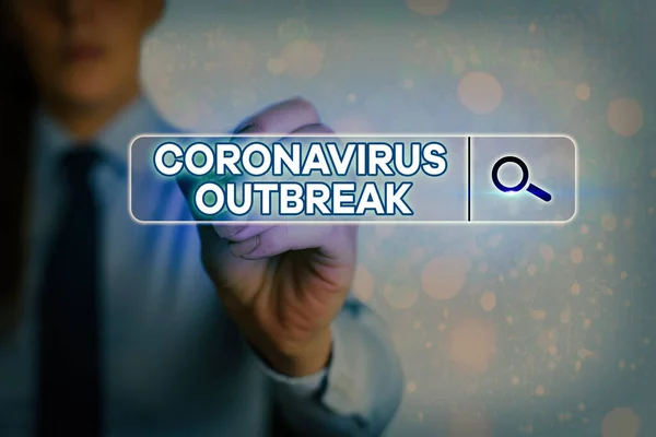 Skriva lapp som visar Coronavirus utbrott. Företagsfoto visar infektionssjukdom orsakad av nyupptäckt COVID19 Webbsökning digital information futuristisk teknik nätverksanslutning. — Stockfoto