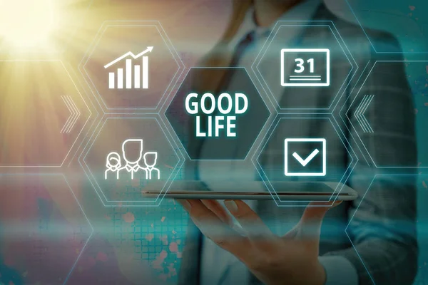 Handwriting text Good Life. Concept meaning living in comfort and luxury with few problems or worries Grids and different set up of the icons latest digital technology concept. — Stock Photo, Image