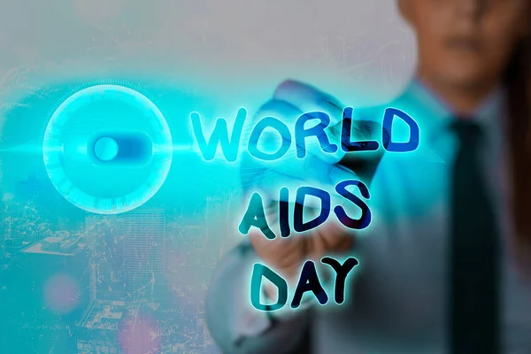 Skriva lapp som visar Världsaidsdagen. Företagsfoto visar upp en internationell dag för att öka medvetenheten om AIDS pandemic Graphics hänglås för webbdata informationssäkerhet applikationssystem. — Stockfoto