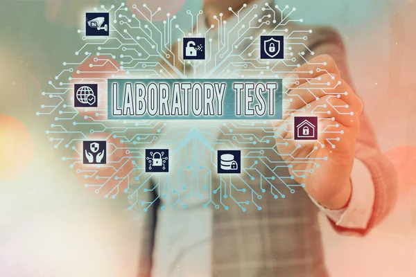 Tekst schrijven Laboratoriumtest. Bedrijfsconcept voor het bepalen van een medische diagnose aan de hand van de geteste stoffen Systeembeheer, Gear Configuration Settings Tools Concept. — Stockfoto