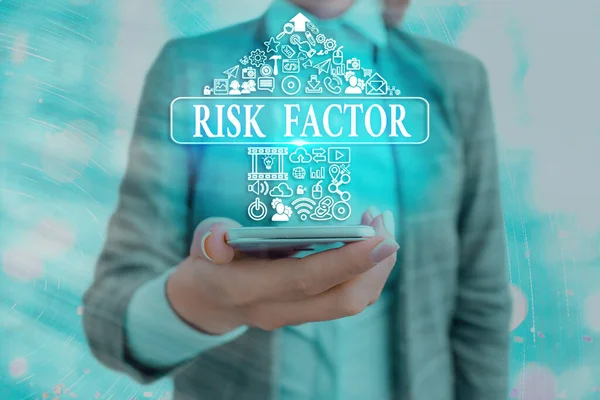 Text sign showing Risk Factor. Conceptual photo Characteristic that may increase the percentage of acquiring a disease Information digital technology network connection infographic elements icon.