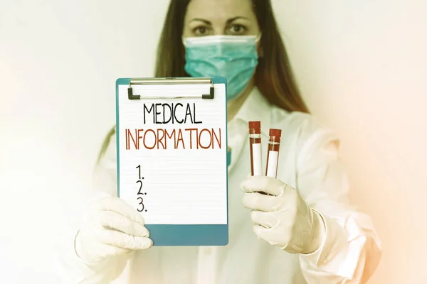 Text sign showing Medical Information. Conceptual photo an individual demographic information and medical histories Laboratory blood test sample shown for medical diagnostic analysis result.