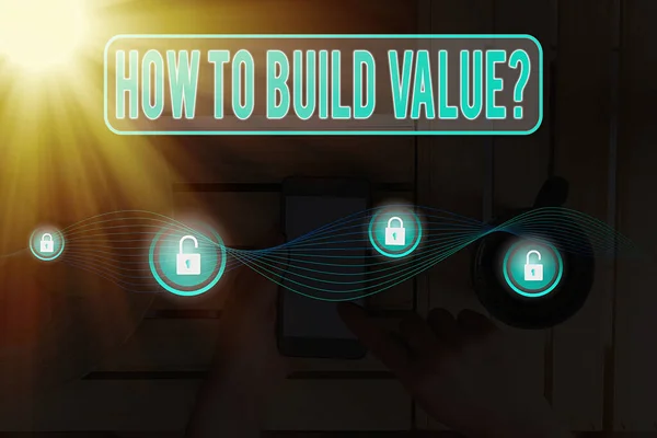 Escribir una nota que muestra cómo construir una pregunta de valor. Foto de negocios mostrando pasos para la construcción de clientes relación con el cliente Gráficos candado para el sistema de aplicación de seguridad de información de datos web . — Foto de Stock