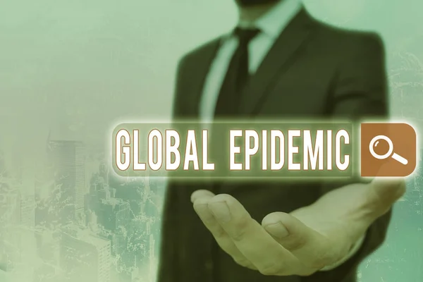 Handskrift text Global Epidemic. Begreppet innebär en snabb spridning av en smittsam sjukdom över ett brett geografiskt område Webbsökning digital information futuristisk teknik nätverksanslutning. — Stockfoto