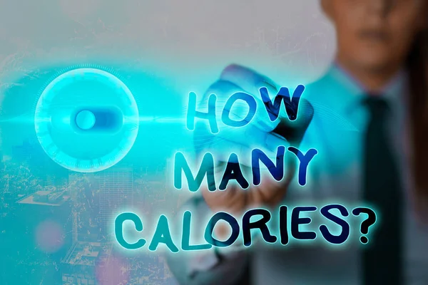 Writing note showing How Many Calories Question. Business photo showcasing asking how much energy our body could get from it Graphics padlock for web data information security application system.