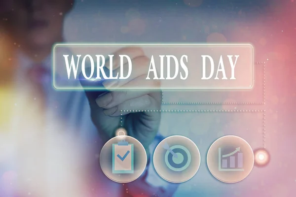 Skriva lapp som visar Världsaidsdagen. Företagsfoto visar upp en internationell dag för att öka medvetenheten om aidspandemin Informationsteknik nätverk infographic element. — Stockfoto
