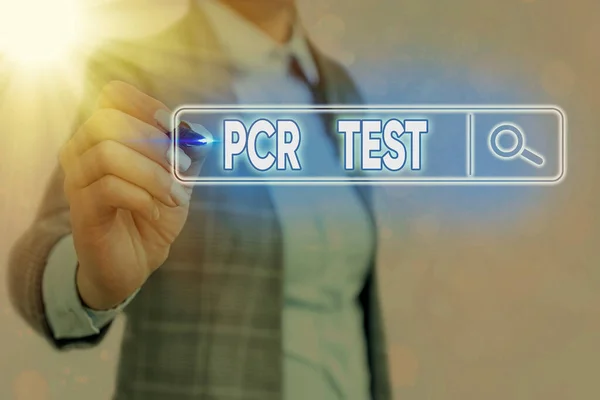 Skriftlig anteckning som visar Pcr Test. Företagsfoto visar kvalitativ detektering av viralt genom inom den korta sekvensen av DNA Webbsökning digital information futuristisk teknik nätverksanslutning. — Stockfoto