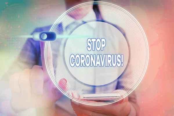 Woord schrijven tekst Stop Coronavirus. Business concept voor ziekte bewustmakingscampagne vechten om de COVID19 gevallen Graphics hangslot voor web data security applicatie te verminderen. — Stockfoto