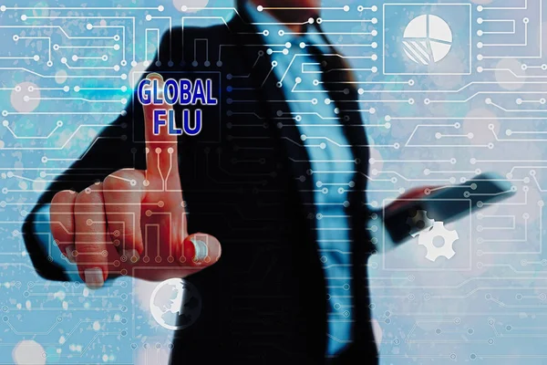 Notatka z Global Flu. Prezentacja zdjęć biznesowych Powszechna choroba zakaźna rozprzestrzeniająca się na całym świecie szybko sterowana przez administratora systemu, koncepcja narzędzi konfiguracyjnych przekładni. — Zdjęcie stockowe