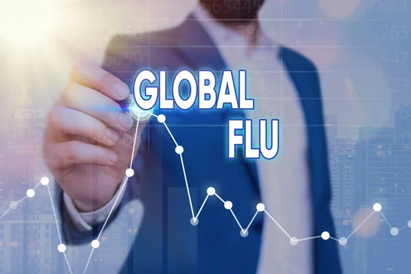 Notatka z Global Flu. Prezentacja zdjęć biznesowych Wspólna choroba zakaźna rozprzestrzenia się na całym świecie szybko Arrow symbol idzie w górę wykazując znaczące osiągnięcie. — Zdjęcie stockowe