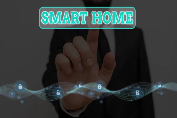 Κείμενο γραφής λέξεων Smart Home. Επιχειρηματική έννοια για εξοπλισμένο σπίτι μπορεί να ελεγχθεί εξ αποστάσεως από το τηλέφωνο ή τον υπολογιστή Graphics λουκέτο για web σύστημα εφαρμογής ασφάλειας πληροφοριών. — Φωτογραφία Αρχείου