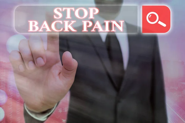 Kézírás üzenet Stop Back Pain. Koncepció jelentése véget vet a fájdalmat érezte az alacsony vagy felső vissza Web keresés digitális információ futurisztikus technológia hálózati kapcsolat. — Stock Fotó