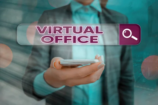 Signo de texto que muestra Oficina Virtual. Foto conceptual dominio operativo de cualquier negocio u organización virtualmente Búsqueda web información digital tecnología futurista conexión de red . — Foto de Stock