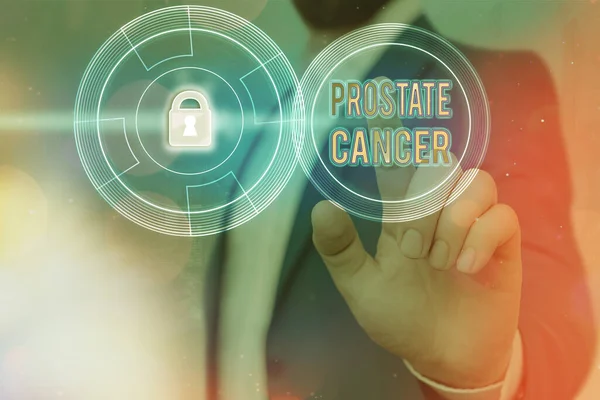 Handwriting text writing Prostate Cancer. Concept meaning development of cancer in the male reproductive system Graphics padlock for web data information security application system. — Stock Photo, Image