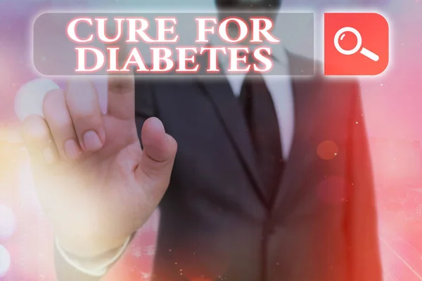 Handschrift tekst Cure For Diabetes. Concept betekent op zoek naar medicatie door middel van geïsoleerde Web search digitale informatie futuristische technologie netwerkverbinding. — Stockfoto
