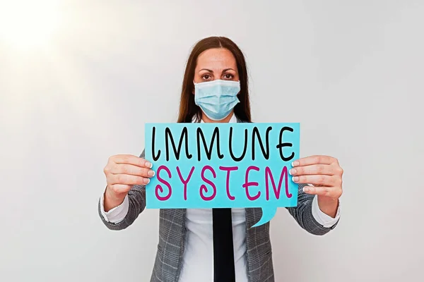 Conceptual hand writing showing Immune System. Business photo text Complex network work together to defend against germs Promoting health awareness with precautionary medical equipment. — Stock Photo, Image