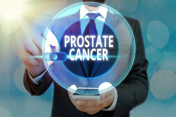 Word writing text Prostate Cancer. Business concept for development of cancer in the male reproductive system Graphics padlock for web data information security application system. — Stock Photo, Image