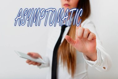 Kelime yazma metni asimptomatik. Bir durum için iş kavramı ya da bireysel üretim ya da hiçbir belirti göstermeme. El ile gösterilen ve seyrüsefer ilerlemesini simgeleyen model..