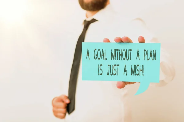 Conceptual hand writing showing A Goal Without A Plan Is Just A Wish. Business photo showcasing Focused structured and organized Displaying different color notes for emphasizing content. — Stock Photo, Image