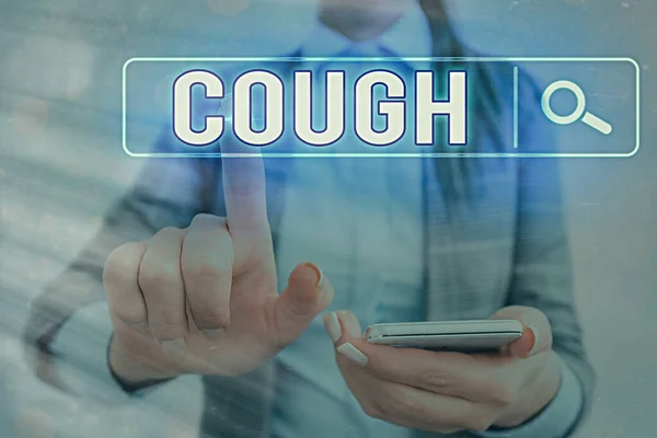 Word writing text Cough. Business concept for sudden expulsion of air throughout the passages to clear airways Web search digital information futuristic technology network connection. — Stock Photo, Image