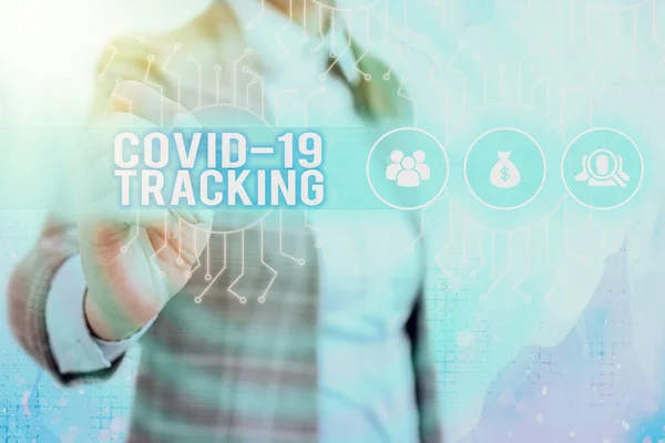 Szövegírás Covid 19 Tracking. Üzleti koncepció a lehetséges fertőzött egyének megkülönböztetésére Rendszergazdai irányítás, Gear Configuration Settings Tools Concept. — Stock Fotó