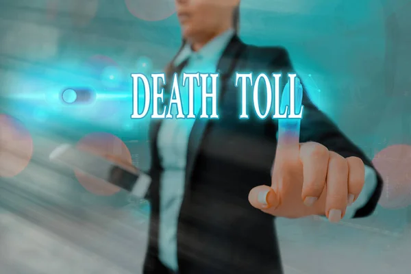 Conceptual hand writing showing Death Toll. Business photo showcasing the number of deaths resulting from a particular incident Graphics padlock for web data security application system. — Stock Photo, Image