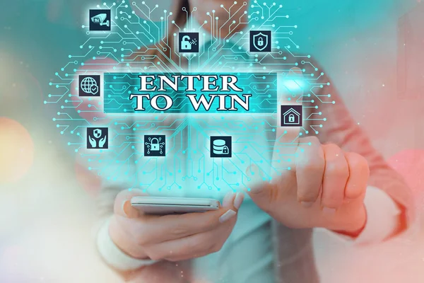 Handschrift tekst schrijven Enter To Win. Concept betekent het uitwisselen van iets waardevols voor prijs kans te winnen prijs Systeembeheerder controle, gear configuratie-instellingen tools concept. — Stockfoto