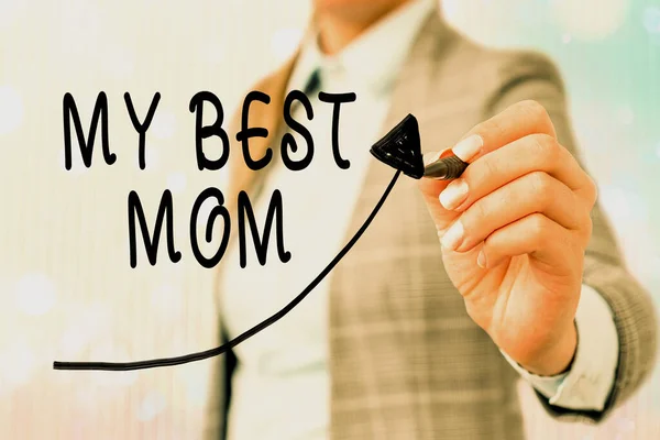 Tulisan tangan konseptual menunjukkan My Best Mom. Business photo text Appreciation for your mother s is love feelment compplment Digital arrowhead curve denting growth development concept. — Stok Foto