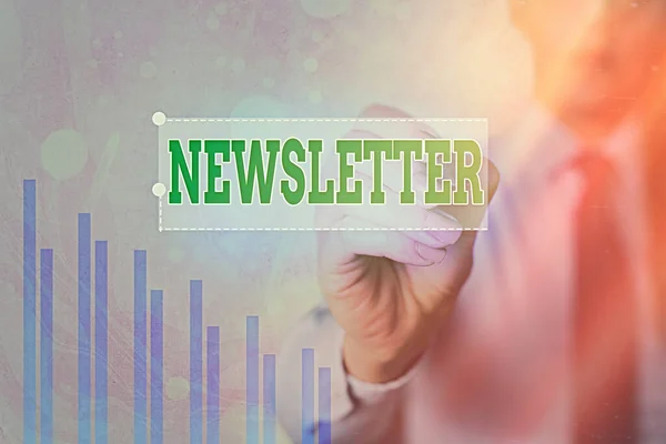 Text sign showing Newsletter. Conceptual photo the bulletin was given to members of a company regularly Arrow symbol going upward denoting points showing significant achievement. — Stock Photo, Image
