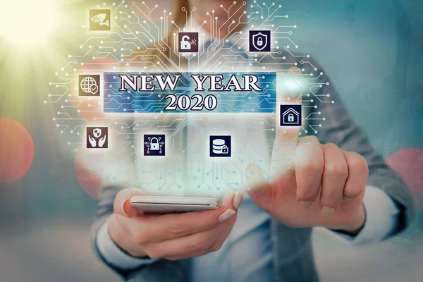 Handschriftliches Textschreiben Neujahr 2020. Konzept Gruß feiern Feiertag Neustart Beste Wünsche Systemadministrator Steuerung, Getriebekonfiguration Werkzeuge Konzept. — Stockfoto