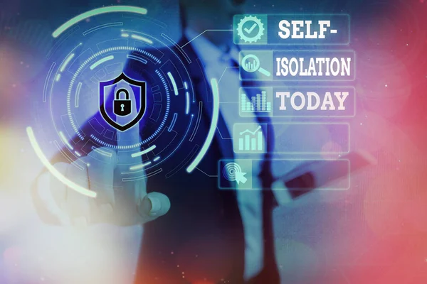 Conceptual hand writing showing Self Isolation. Business photo text promoting infection control by avoiding contact with the public Graphics padlock for web data security application system.